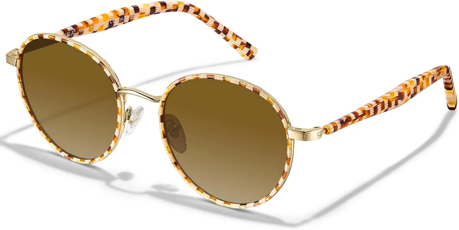 CARFIA Metal Acetate Polarized Sunglasses for Women UV400 Protection, Retro Small Round Anti-Glare Glasses Driving Shades