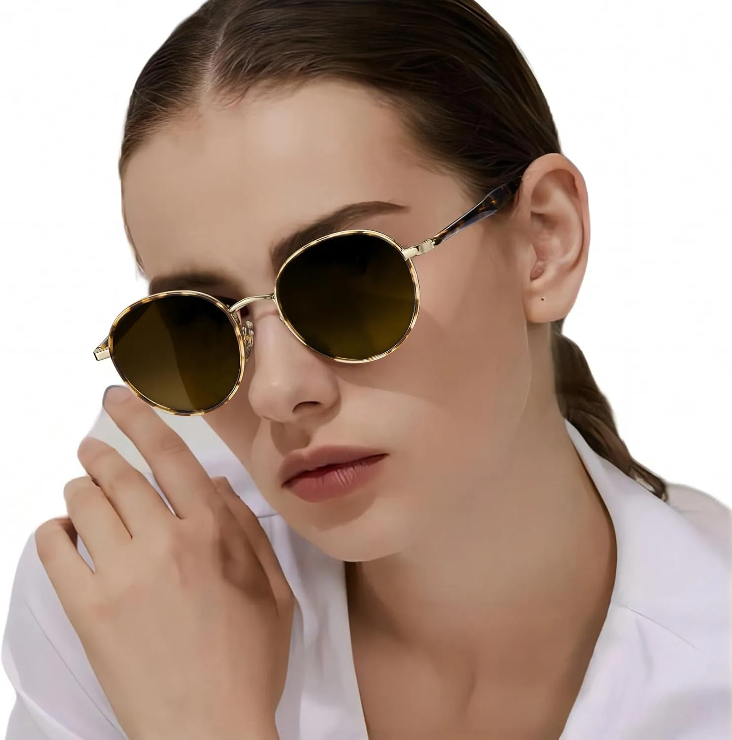 CARFIA Metal Acetate Polarized Sunglasses for Women UV400 Protection, Retro Small Round Anti-Glare Glasses Driving Shades