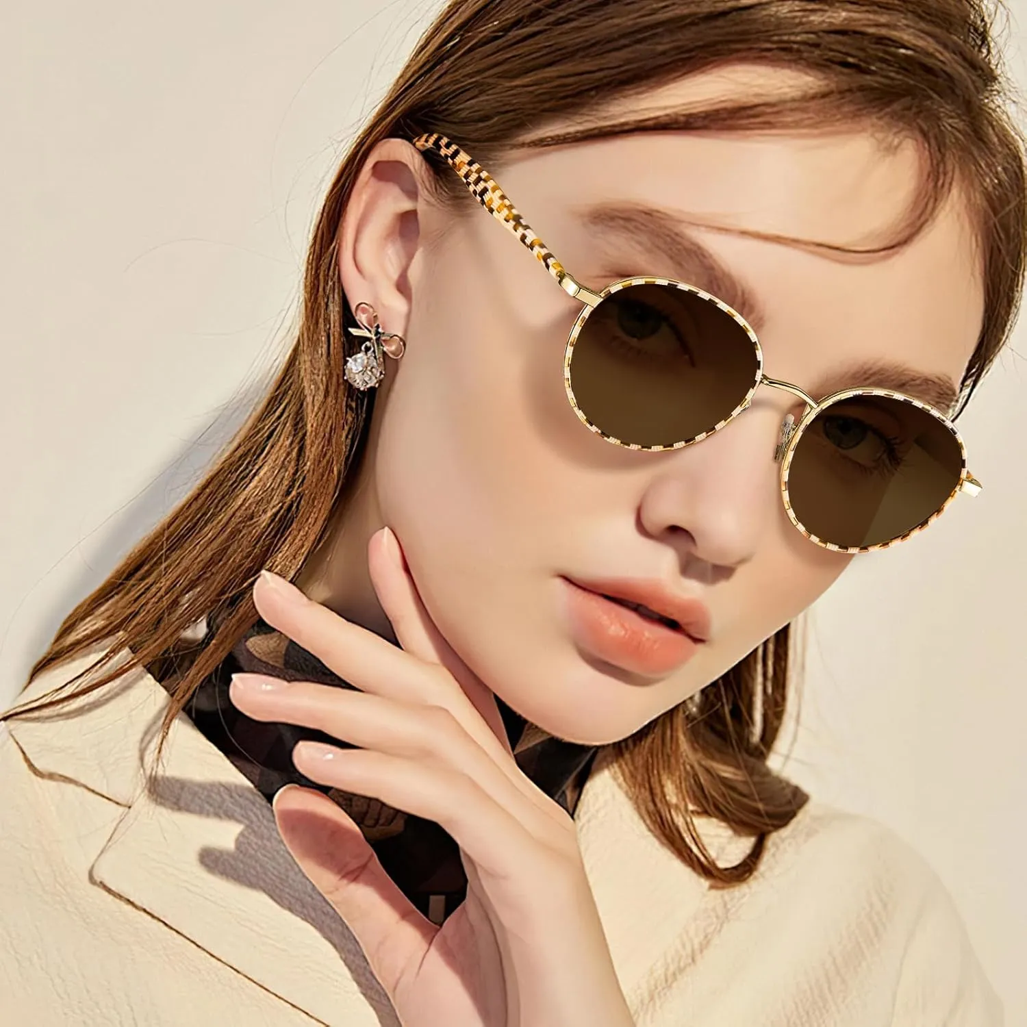 CARFIA Metal Acetate Polarized Sunglasses for Women UV400 Protection, Retro Small Round Anti-Glare Glasses Driving Shades