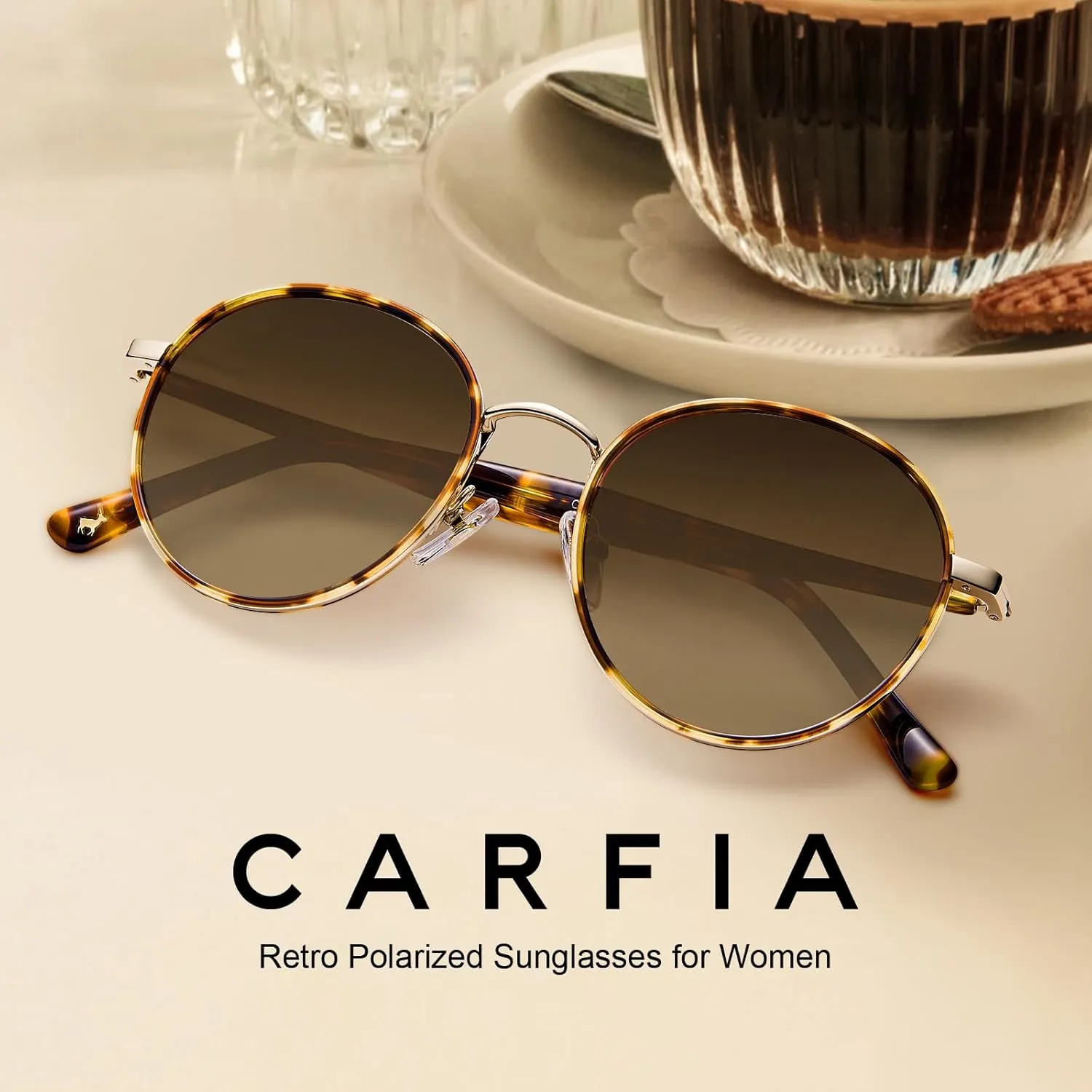 CARFIA Metal Acetate Polarized Sunglasses for Women UV400 Protection, Retro Small Round Anti-Glare Glasses Driving Shades