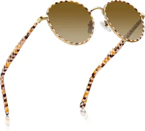 CARFIA Metal Acetate Polarized Sunglasses for Women UV400 Protection, Retro Small Round Anti-Glare Glasses Driving Shades
