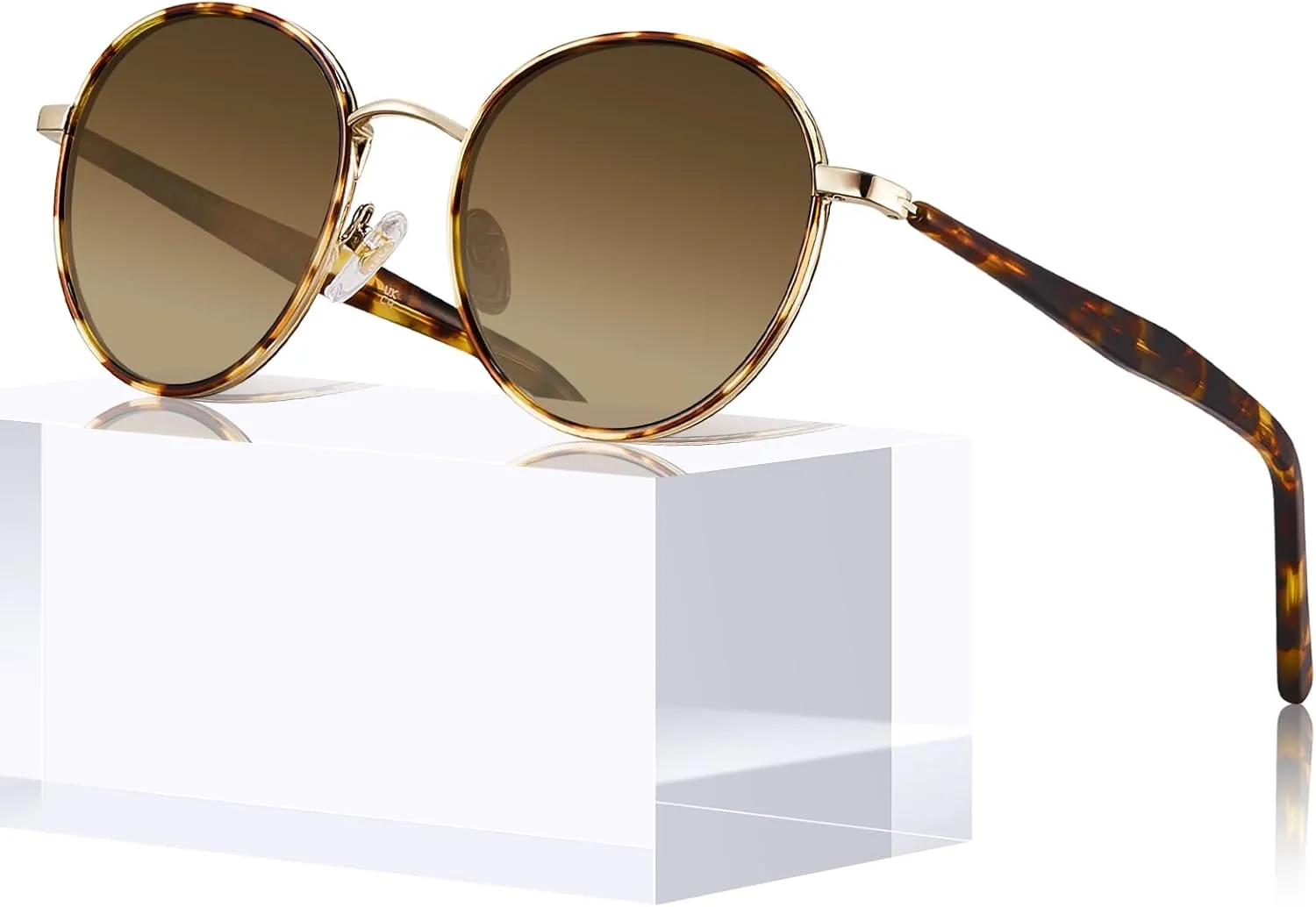 CARFIA Metal Acetate Polarized Sunglasses for Women UV400 Protection, Retro Small Round Anti-Glare Glasses Driving Shades