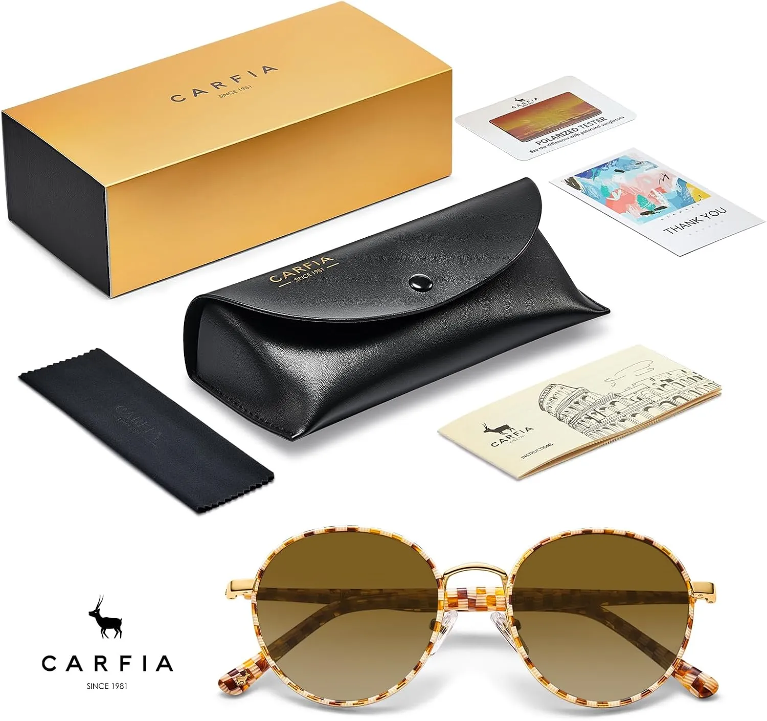 CARFIA Metal Acetate Polarized Sunglasses for Women UV400 Protection, Retro Small Round Anti-Glare Glasses Driving Shades