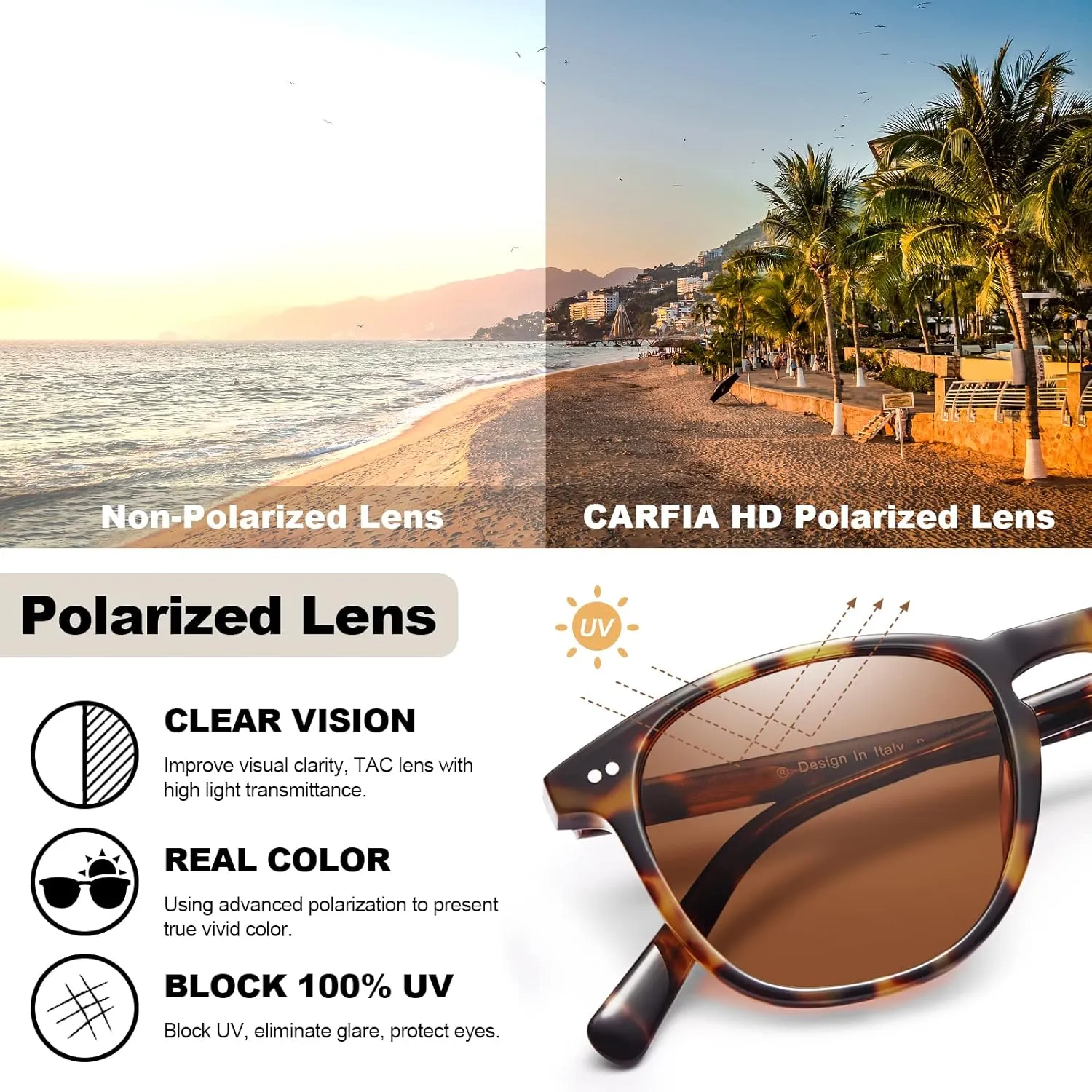 CARFIA Retro Polarized Sunglasses for Women Small and Medium Face UV Protection, Handcrafted Acetate Frame Sunnies CA5285