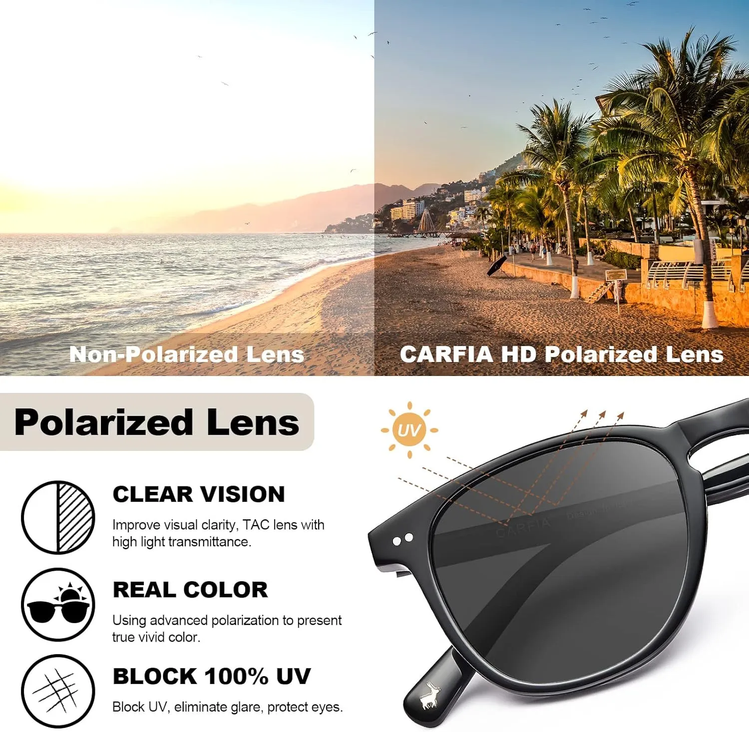 CARFIA Retro Polarized Sunglasses for Women Small and Medium Face UV Protection, Handcrafted Acetate Frame Sunnies CA5285