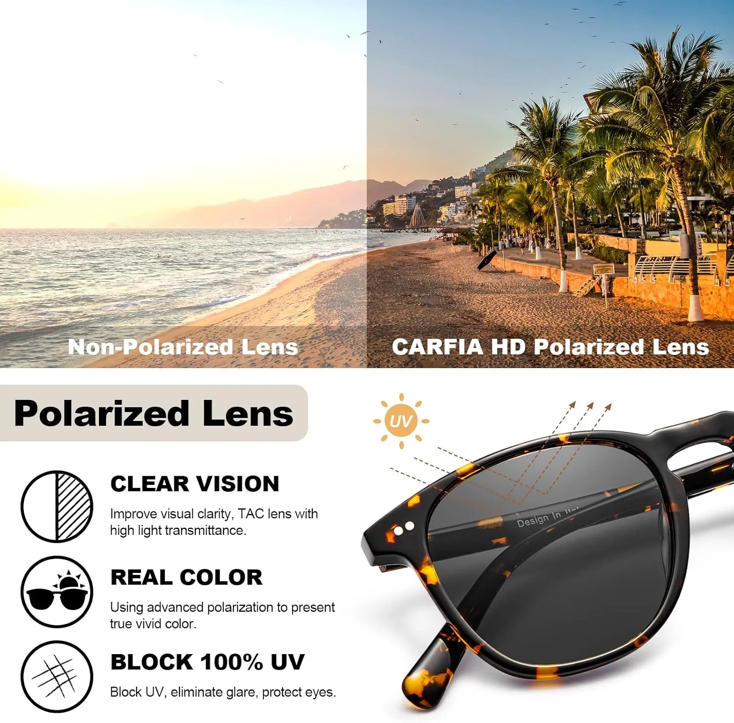 CARFIA Retro Polarized Sunglasses for Women Small and Medium Face UV Protection, Handcrafted Acetate Frame Sunnies CA5285