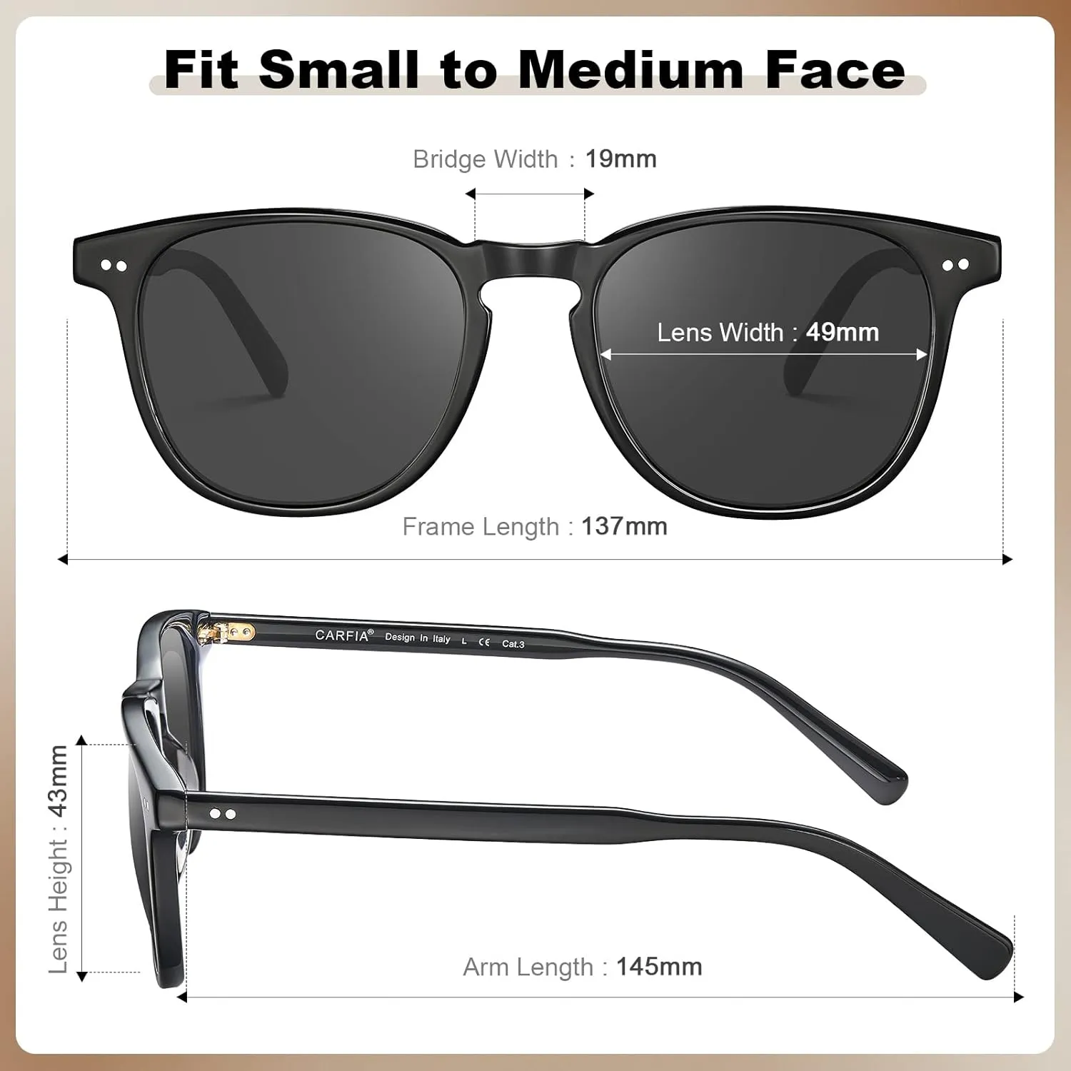 CARFIA Retro Polarized Sunglasses for Women Small and Medium Face UV Protection, Handcrafted Acetate Frame Sunnies CA5285