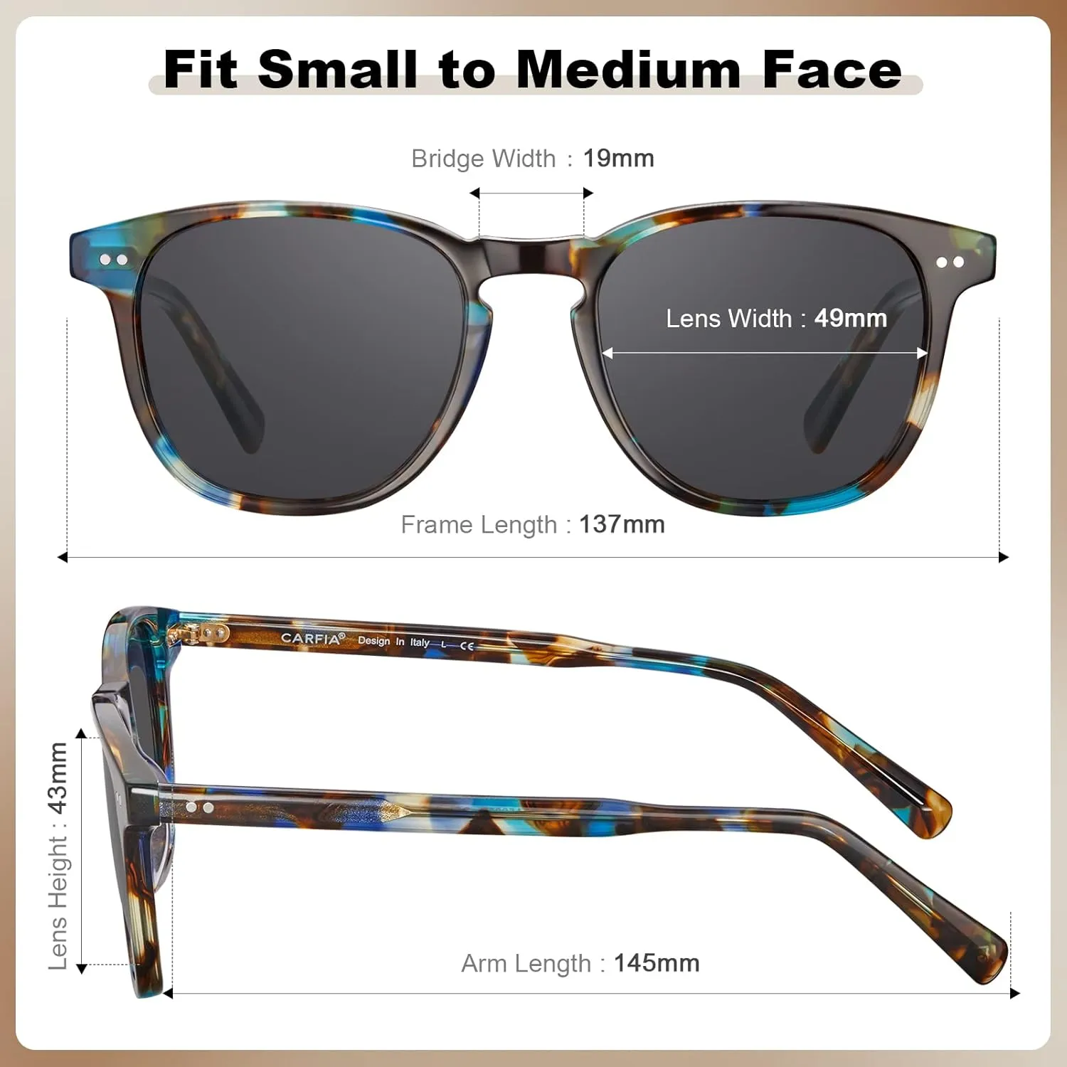 CARFIA Retro Polarized Sunglasses for Women Small and Medium Face UV Protection, Handcrafted Acetate Frame Sunnies CA5285