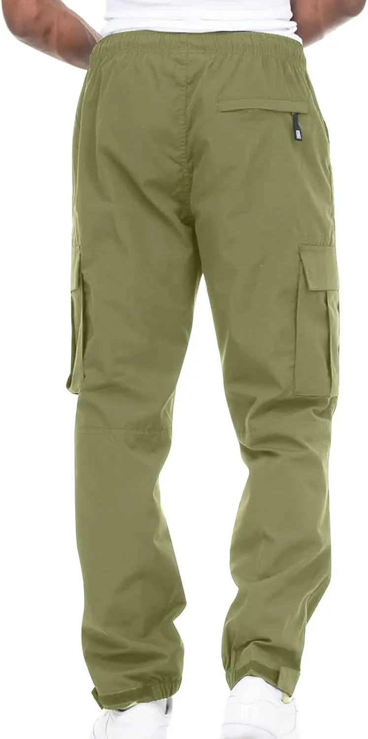 Cargo Pants for Men 2024 Relaxed Fit Causal Work Streetwear Khaki Baggy Joggers with Zipper Pockets Drawstring Sweatpants