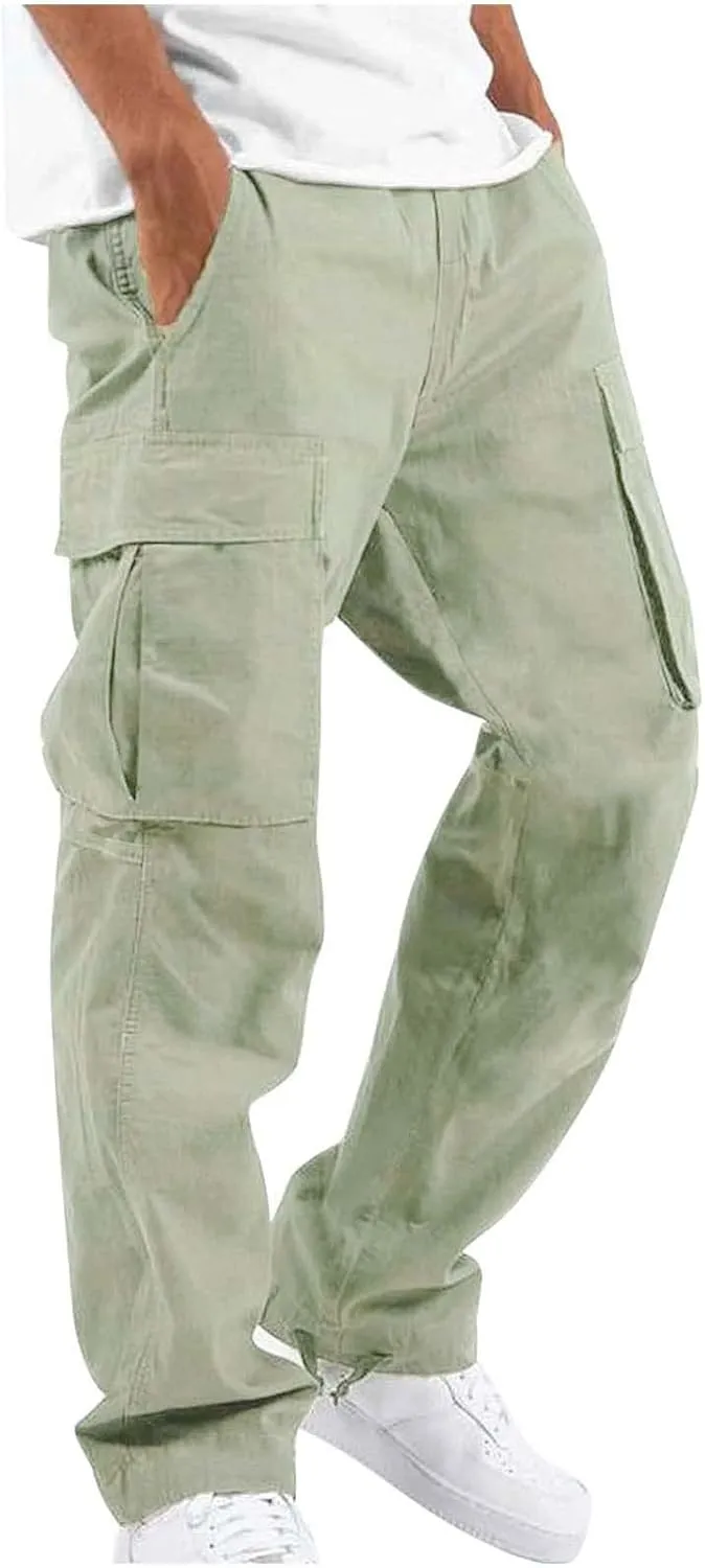 Cargo Pants for Men Baggy Drawstring Elastic Waist Sweatpants Stylish with Pockets Work Pants 2024 Joggers Trousers