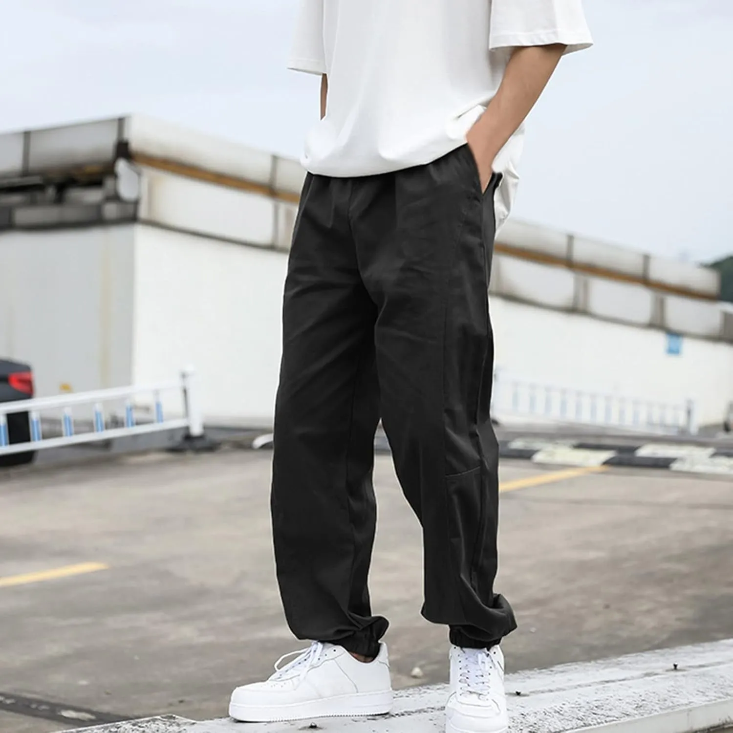 Cargo Pants for Men Big and Tall, Cargo Pants Elastic Waist Joggers Solid Casual Multi Pockets Outdoor Straight Type
