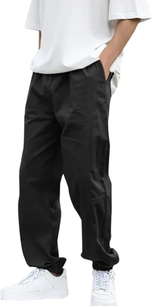 Cargo Pants for Men Big and Tall, Cargo Pants Elastic Waist Joggers Solid Casual Multi Pockets Outdoor Straight Type