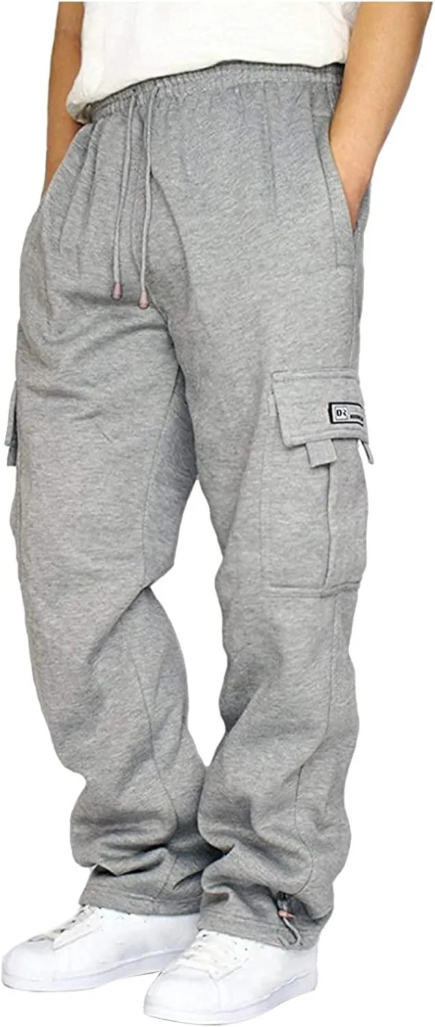 Cargo Pants for Men Gym Elastic Waist Drawstring Hiking Pants Fashion Sweatpants with Pockets Workout Joggers Trouser
