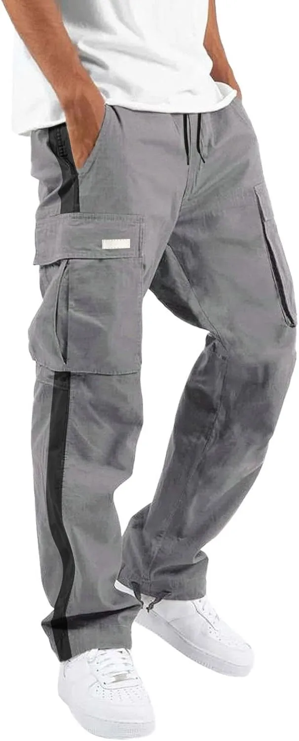 Cargo Pants for Men Relaxed Fit Athletic Pants Elastic Waist Sweatpants Casual Drawstring Baggy Joggers Trousers