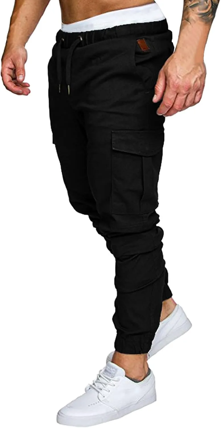 Cargo Pants for Men Relaxed Fit Cargo Pants Elastic Waist Drawstring Jogger Sweatpants Straight Multi Pockets Outdoor