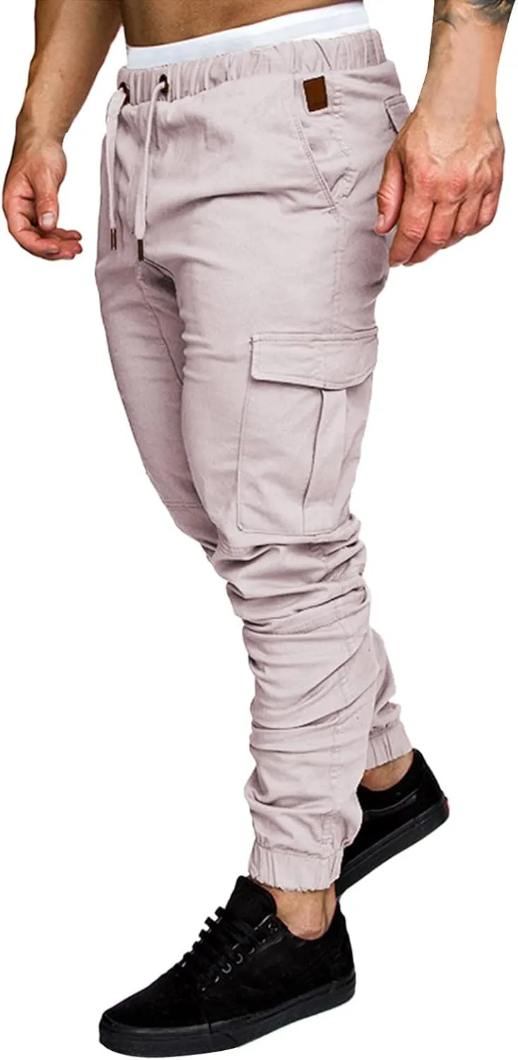 Cargo Pants for Men Relaxed Fit Cargo Pants Elastic Waist Drawstring Jogger Sweatpants Straight Multi Pockets Outdoor