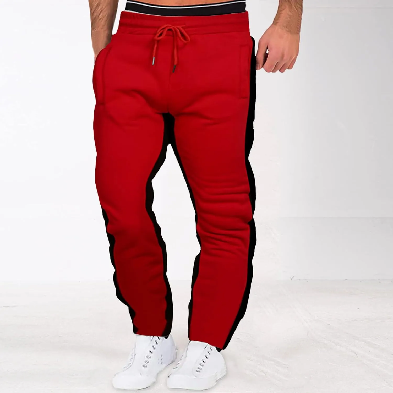 Cargo Pants for Men Relaxed Fit Men's Heavyweight Fleece Cargo Sweatpants Elastic Waist Baggy Workout Joggers Stretch