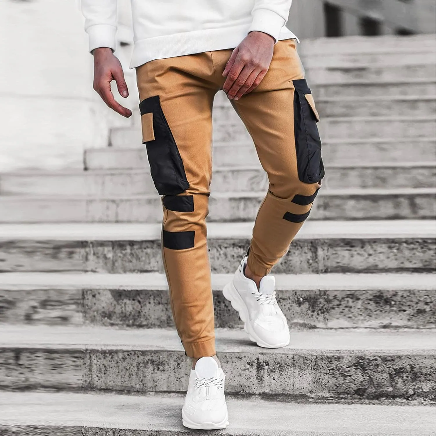 Cargo Pants for Men Relaxed Fit Mens Jogger Pants Drawstring Trousers Stretch Elastic Waist Outdoor Pants Sweatpants