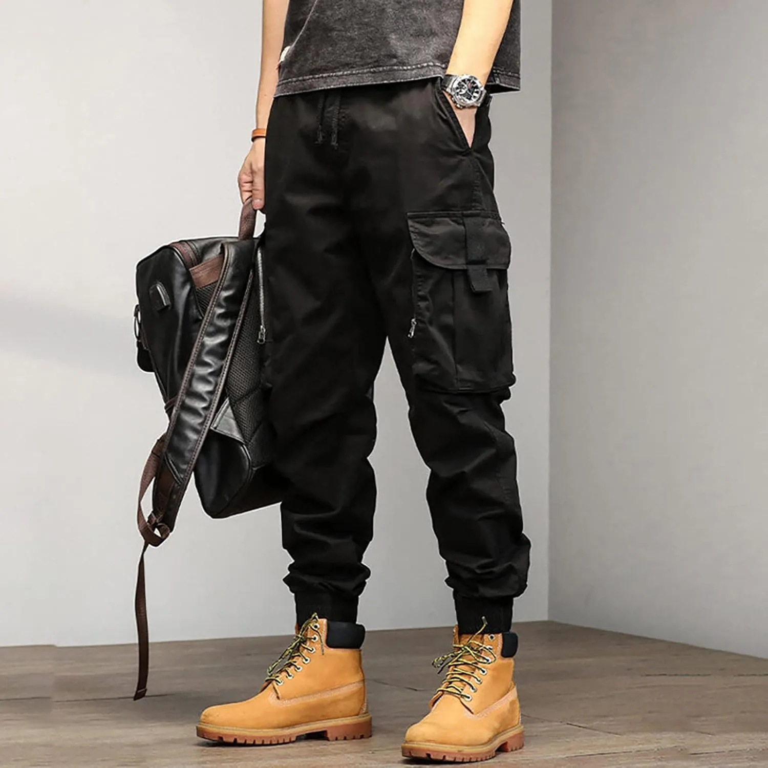 Cargo Pants for Men Relaxed Fit Sweatpants with Pockets Drawstring Athletic Pants Joggers Running Sports Sweatpants