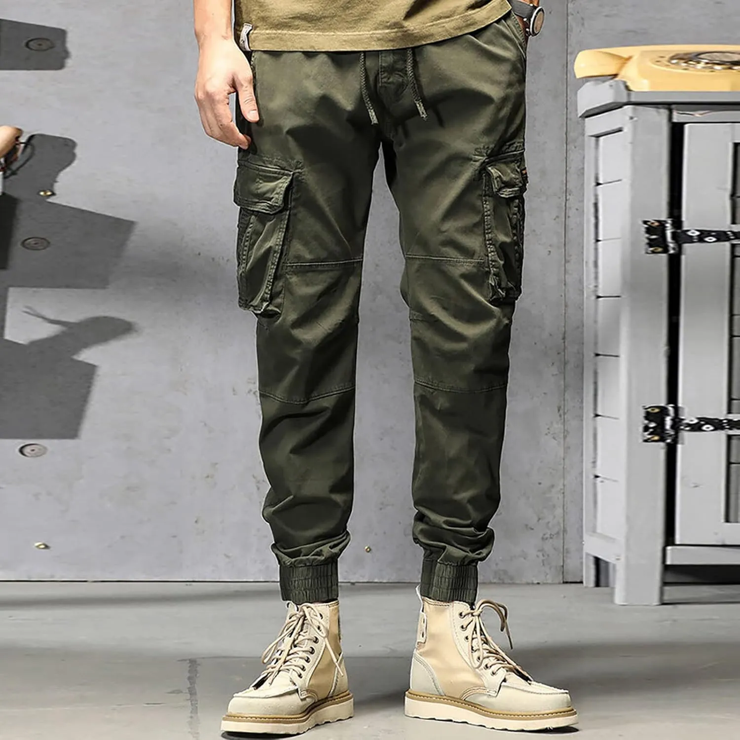Cargo Sweatpants for Men Athletic Long Pants Fashion Casual Jogger Trouser Drawstring Workout Running Cargo Pants for