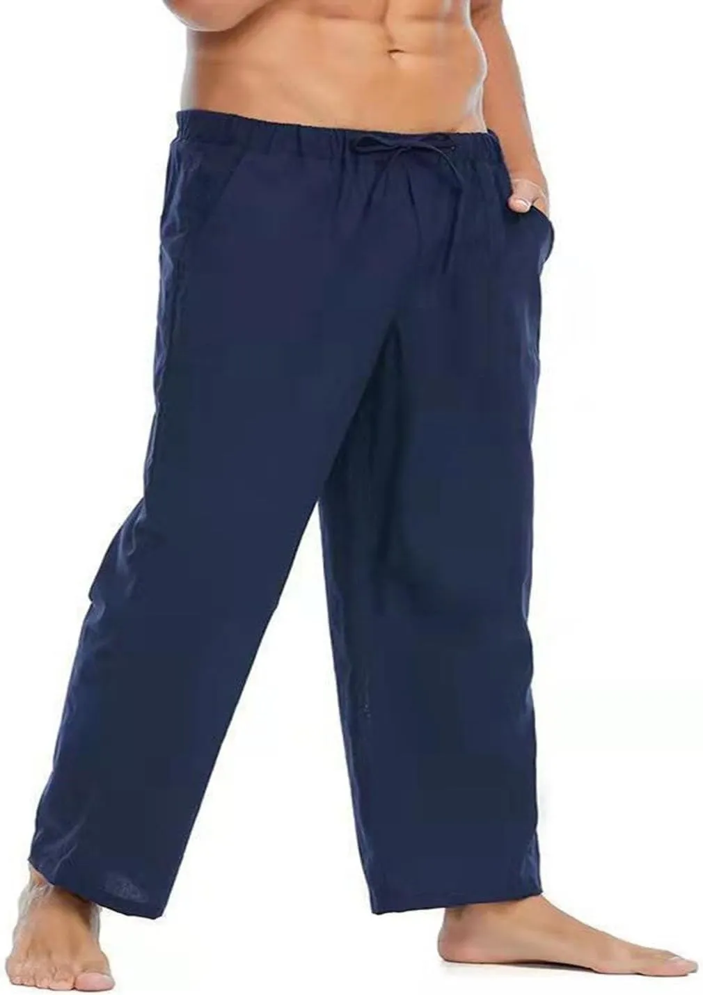 Casual Solid Pants Men Relaxed Fit Elastic Waist Stretch Drawstring Pants Lightweight Soft Pants Quick Dry Trousers