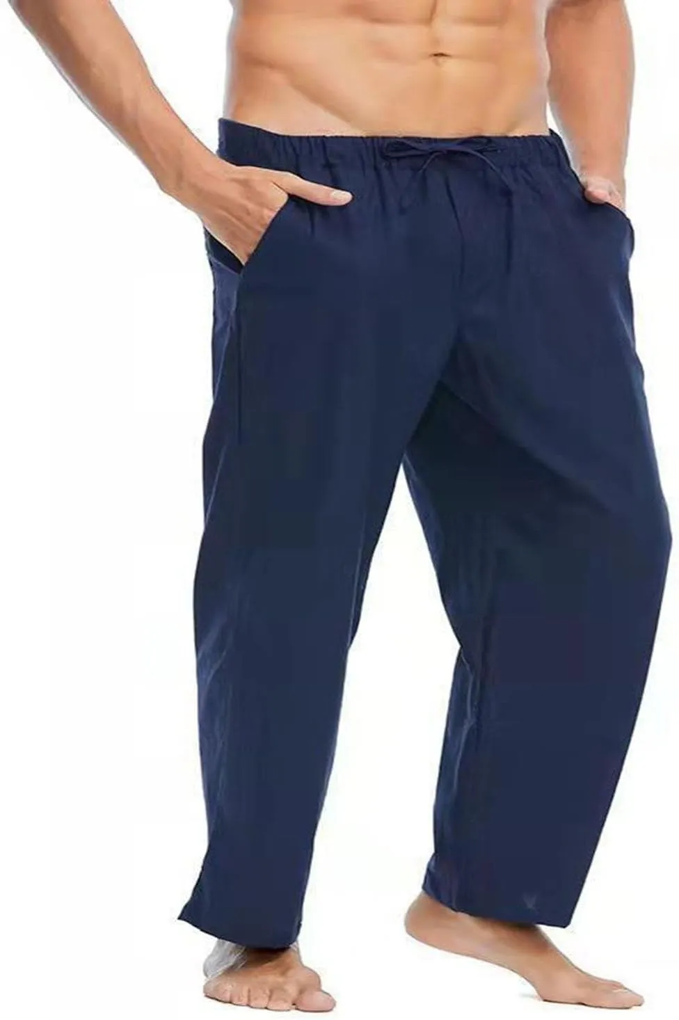 Casual Solid Pants Men Relaxed Fit Elastic Waist Stretch Drawstring Pants Lightweight Soft Pants Quick Dry Trousers