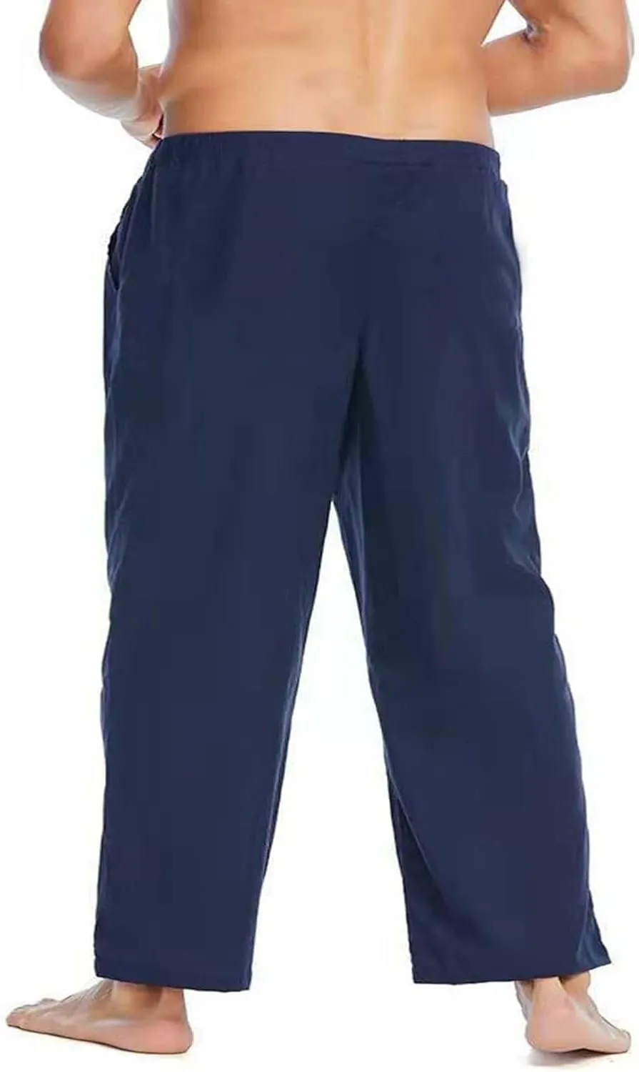 Casual Solid Pants Men Relaxed Fit Elastic Waist Stretch Drawstring Pants Lightweight Soft Pants Quick Dry Trousers