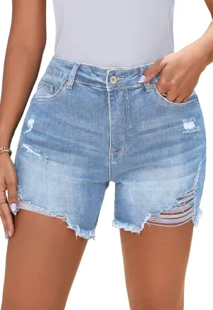 Casual Summer High Rise Denim Shorts Stretch Raw Hem Jean Shorts for Women