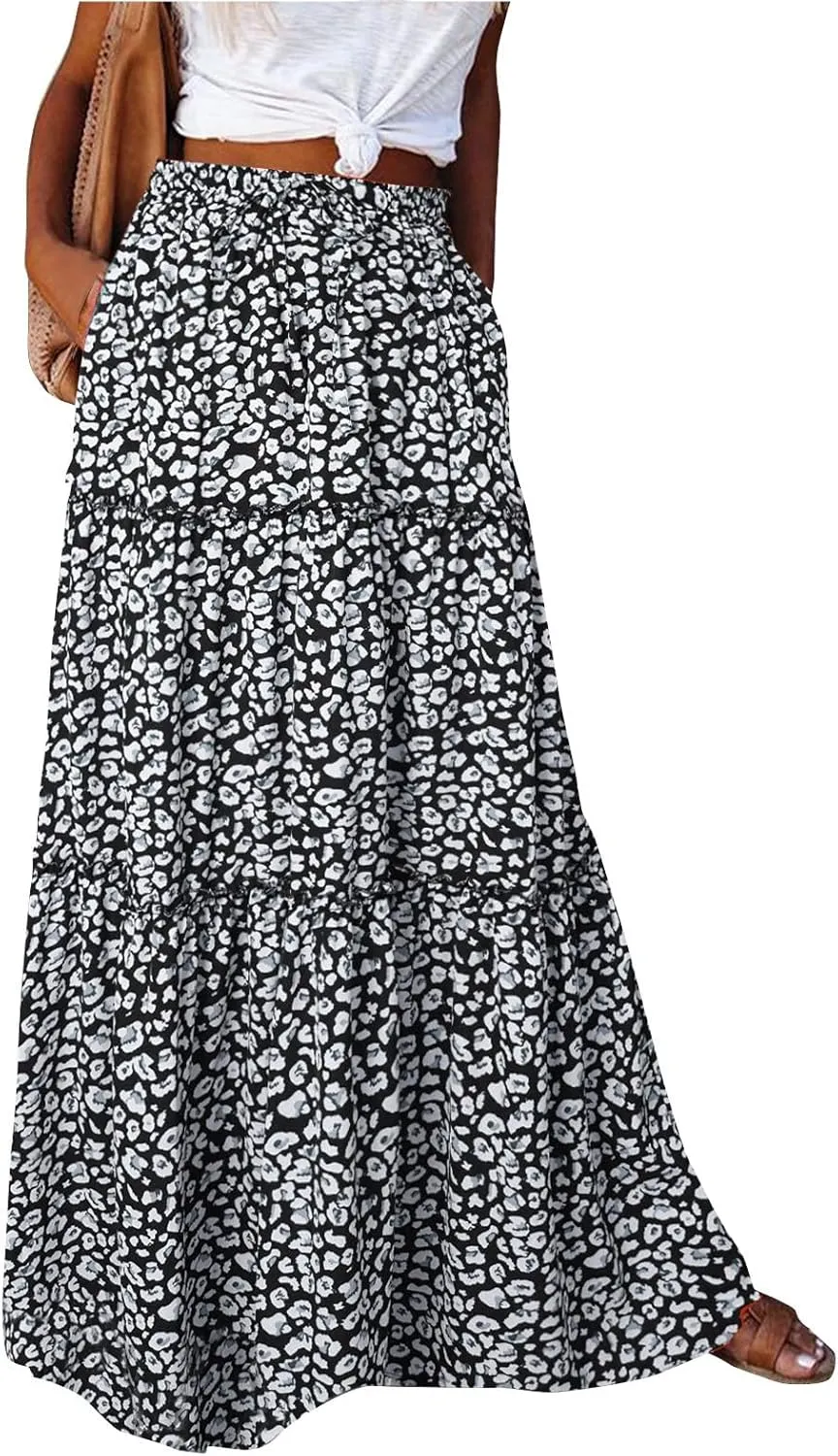 Chiffon Skirts for Women Smocked Business Floral Festival Pleated Beach Trendy Vacation Swing Country Flutter Skirts