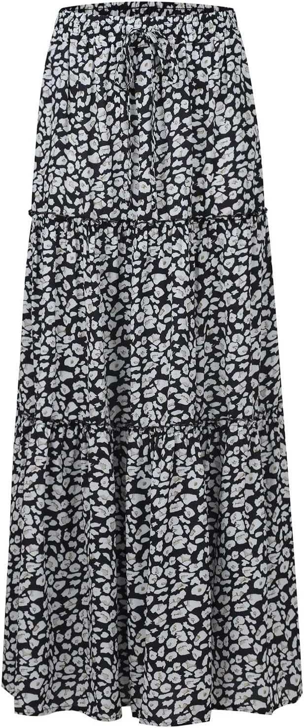Chiffon Skirts for Women Smocked Business Floral Festival Pleated Beach Trendy Vacation Swing Country Flutter Skirts
