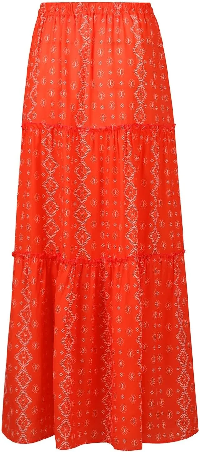Chiffon Skirts for Women Smocked Business Floral Festival Pleated Beach Trendy Vacation Swing Country Flutter Skirts