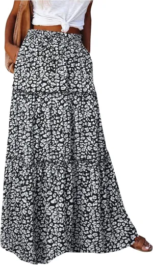 Chiffon Skirts for Women Smocked Business Floral Festival Pleated Beach Trendy Vacation Swing Country Flutter Skirts