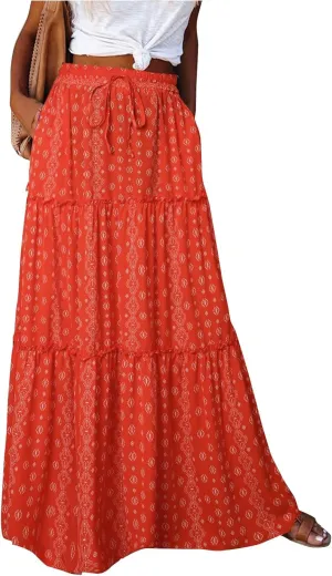 Chiffon Skirts for Women Smocked Business Floral Festival Pleated Beach Trendy Vacation Swing Country Flutter Skirts