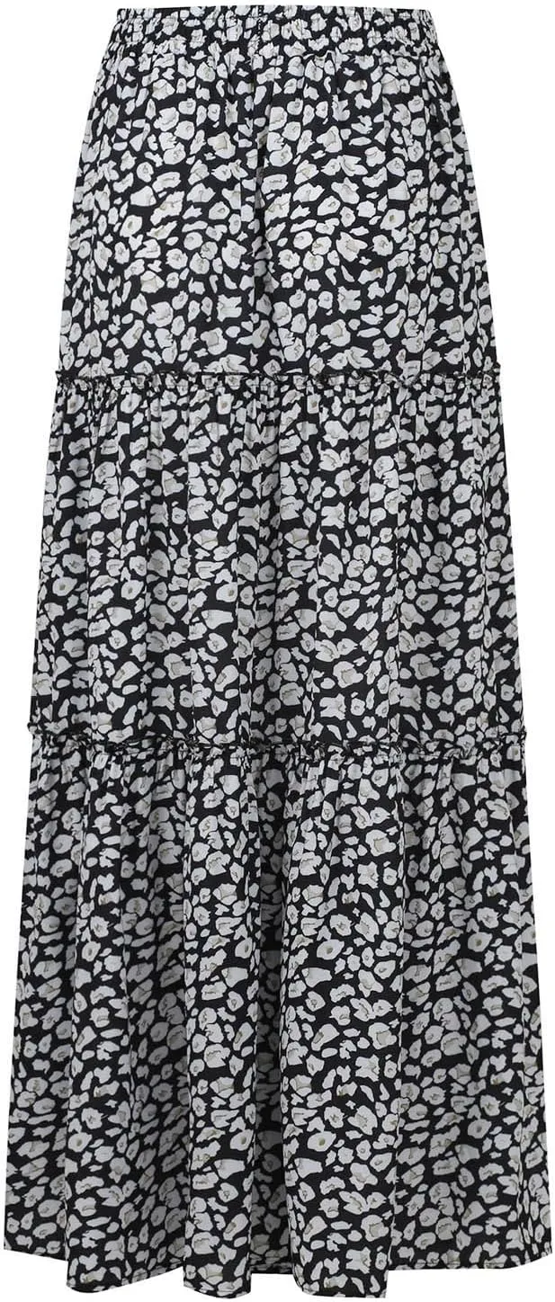 Chiffon Skirts for Women Smocked Business Floral Festival Pleated Beach Trendy Vacation Swing Country Flutter Skirts