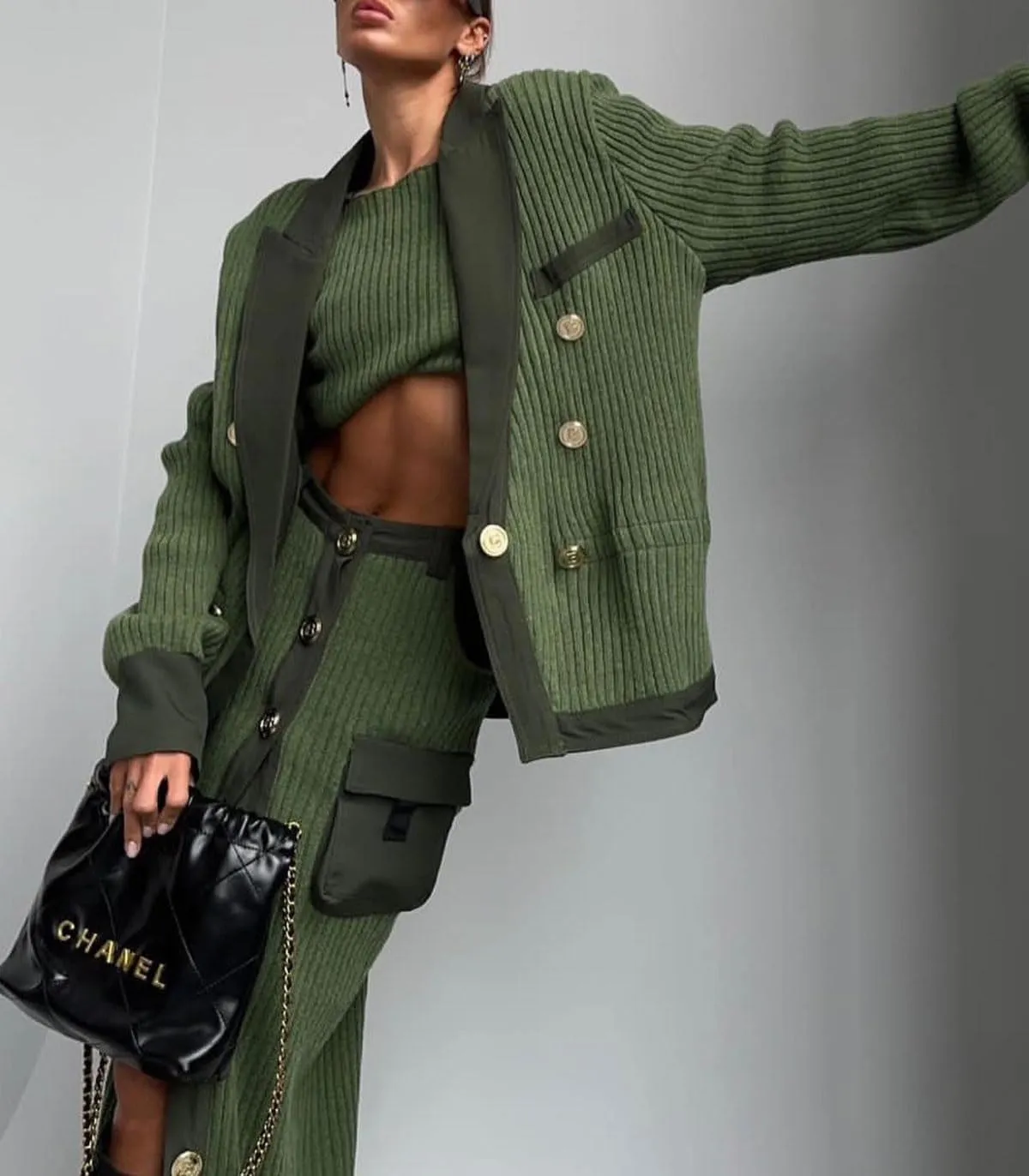 chouyatou Women's Casual Lapel Ribbed Knit Blazer Jacket Vintage Double Breasted Boyfriend Oversized Trench Coat