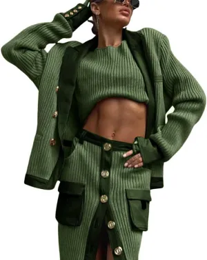 chouyatou Women's Casual Lapel Ribbed Knit Blazer Jacket Vintage Double Breasted Boyfriend Oversized Trench Coat