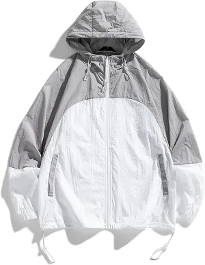 CORIRESHA Unisex Hooded Windbreaker Lightweight Breathable Sunscreen Skin Coat Summer Outdoor Color Block Jacket
