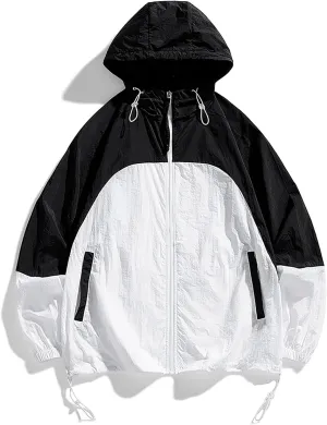CORIRESHA Unisex Hooded Windbreaker Lightweight Breathable Sunscreen Skin Coat Summer Outdoor Color Block Jacket