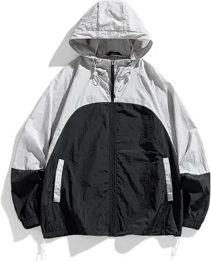 CORIRESHA Unisex Hooded Windbreaker Lightweight Breathable Sunscreen Skin Coat Summer Outdoor Color Block Jacket