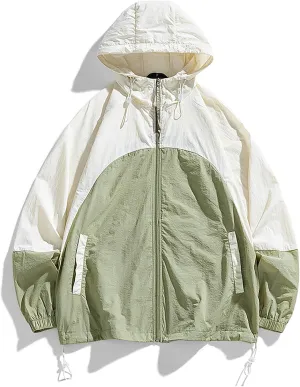 CORIRESHA Unisex Hooded Windbreaker Lightweight Breathable Sunscreen Skin Coat Summer Outdoor Color Block Jacket