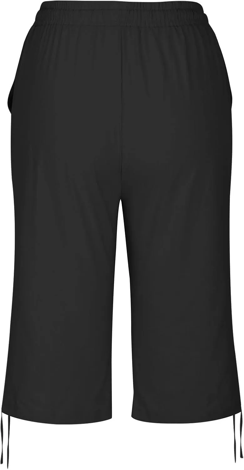 Cotton Linen Shorts for Women Loose Fit Knee Length Bermuda Shorts Casual Wide Leg Elastic Waist Workout Shorts