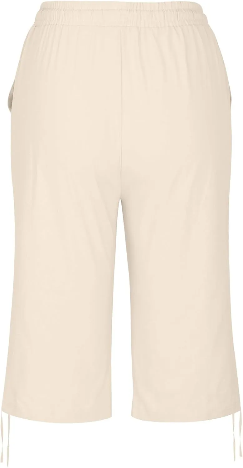 Cotton Linen Shorts for Women Loose Fit Knee Length Bermuda Shorts Casual Wide Leg Elastic Waist Workout Shorts