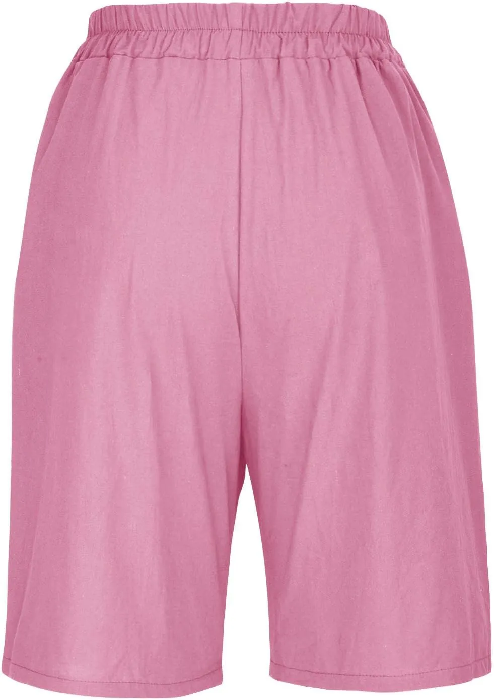 Cotton Linen Shorts for Women Loose Fit Knee Length Bermuda Shorts Casual Wide Leg Elastic Waist Workout Shorts