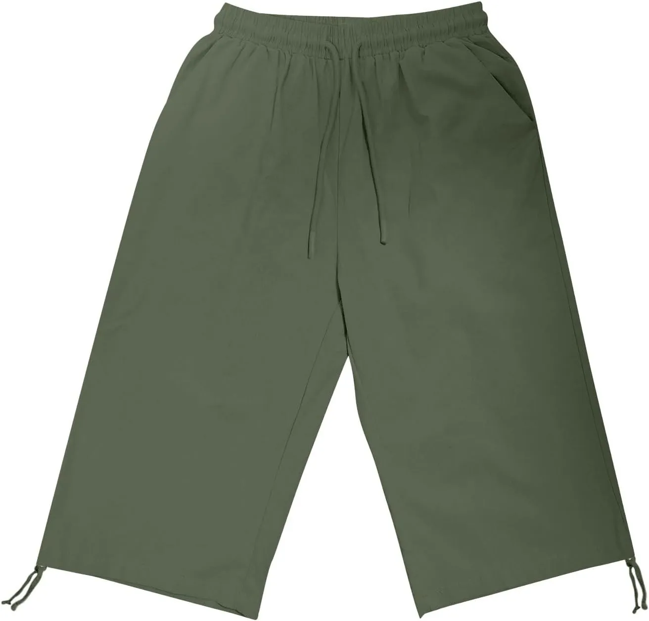 Cotton Linen Shorts for Women Loose Fit Knee Length Bermuda Shorts Casual Wide Leg Elastic Waist Workout Shorts