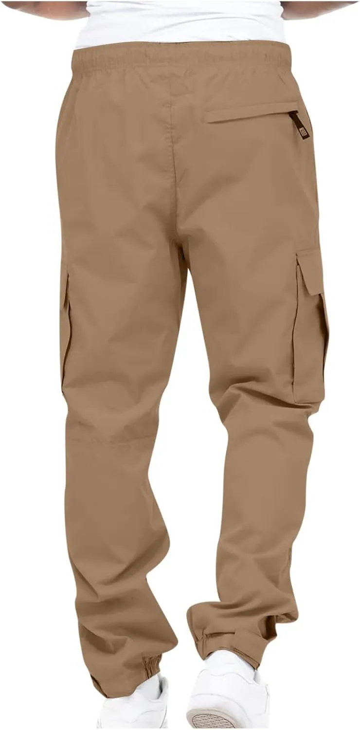 Cotton Men's Cargo Jogger Pants Elastic Multi Pockets Relax Drawstring Outdoor Daily Hiking Camping Activewear Travel