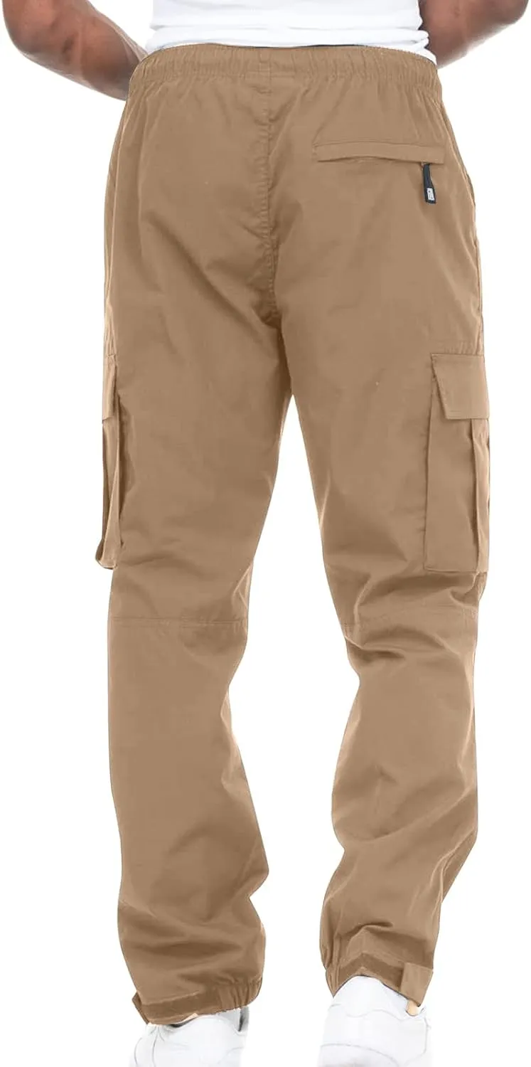 Cotton Men's Cargo Jogger Pants Elastic Multi Pockets Relax Drawstring Outdoor Daily Hiking Camping Activewear Travel