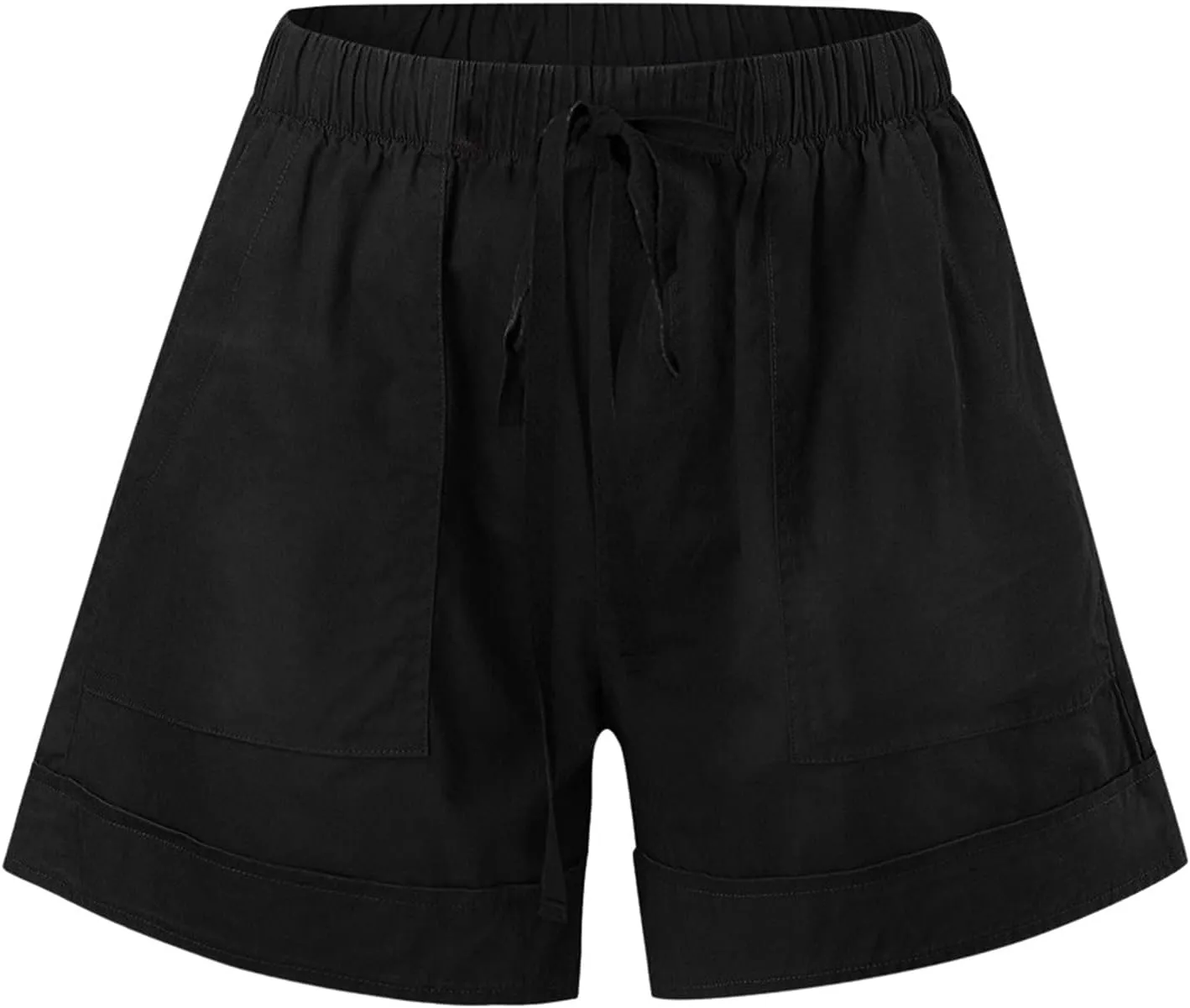 Cotton Shorts for Women High Waisted Outdoor Shorts Knee Length Trendy Drawstring Hiking Shorts with Pockets
