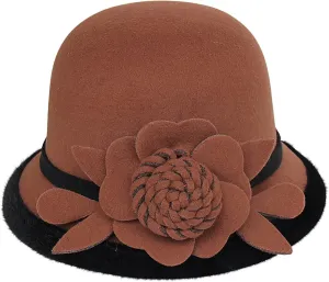 Derby Hats for Women Faux Wool Fascinators Bowler Hats with Flower Vintage Church Tea Party Basin Cap Bucket Caps