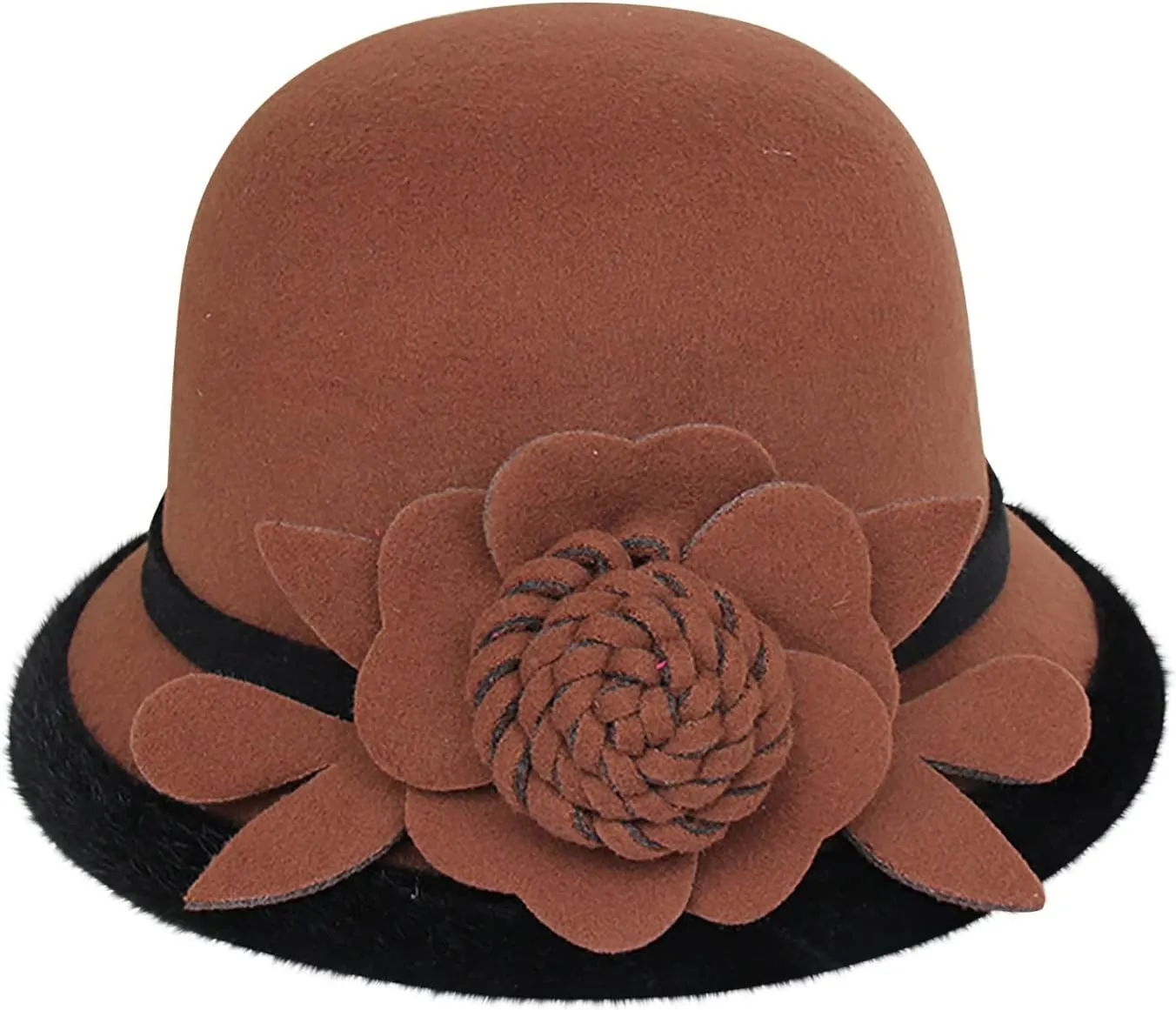 Derby Hats for Women Faux Wool Fascinators Bowler Hats with Flower Vintage Church Tea Party Basin Cap Bucket Caps