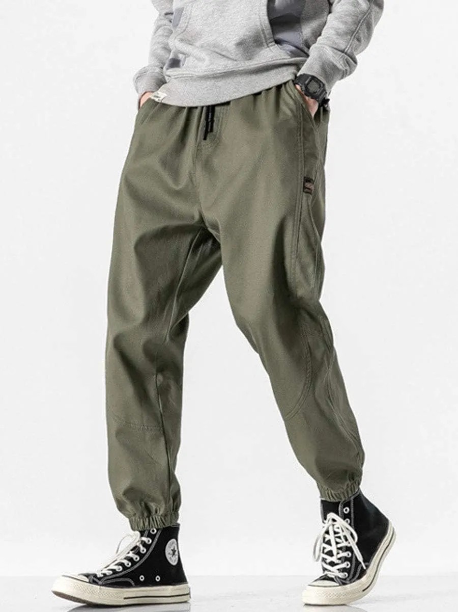 ebossy Men's Relaxed Fit Elastic Waist Basic Solid Twil Joggers Casual Chino Pants
